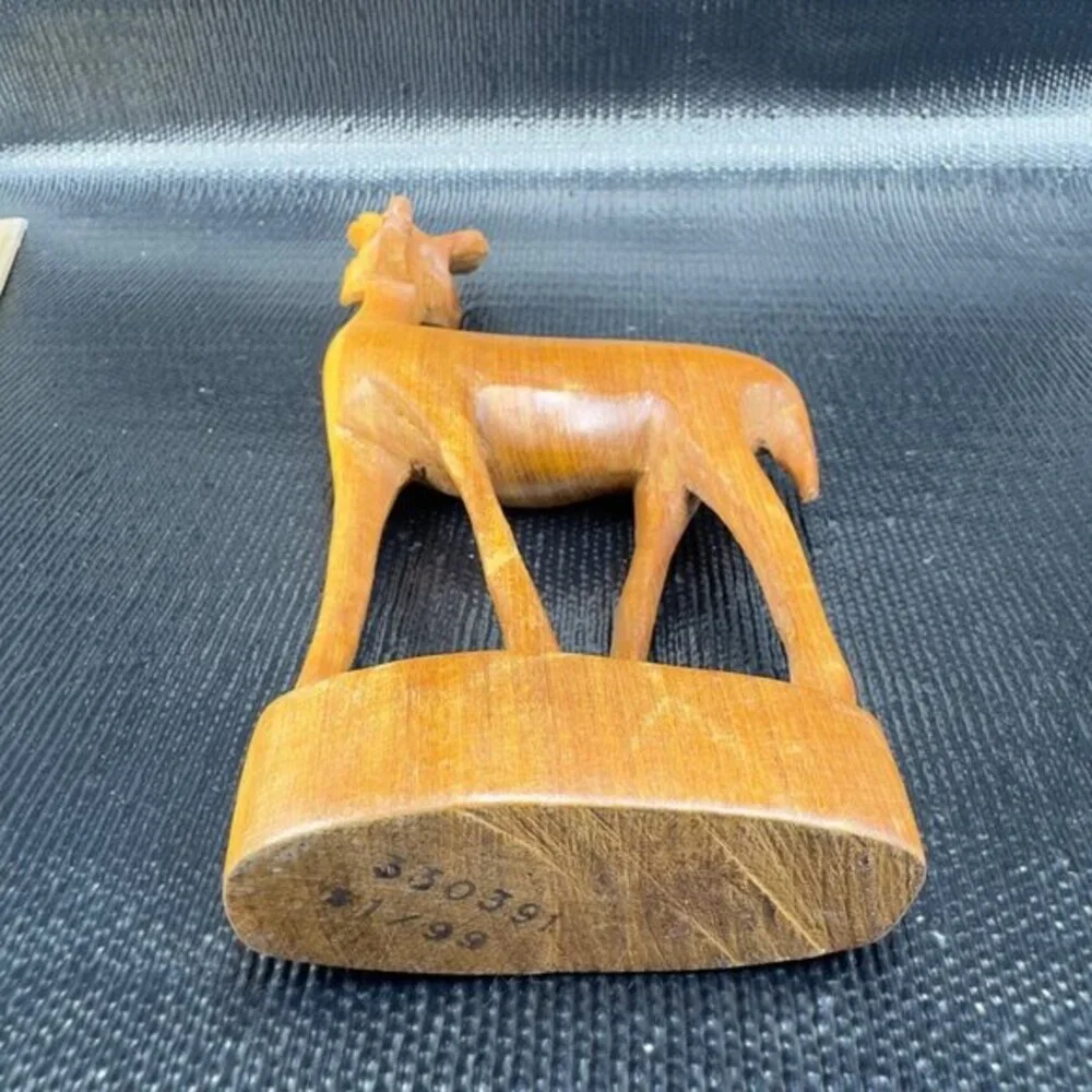 Vintage Hand Carved Wooden Gazelle Antelope Deer Sculpture Figurine Folk Art VTG